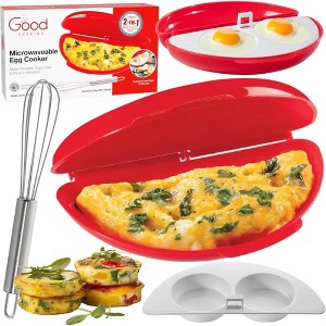 Microwave 2 in 1 Egg Cooker- Make Easy Omelets or Egg Cups w Removable Tray- Poacher for Fried or Scrambled Egg- Steel Whisk & Recipe Book included - 1 of 4
