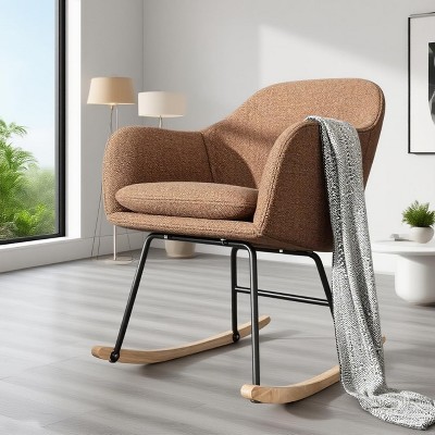 GustoWave Nursery Rocking Chair, Upholstered Glider Rocker, Accent Chair Padded Seat with High Backrest, Chenille Armchair