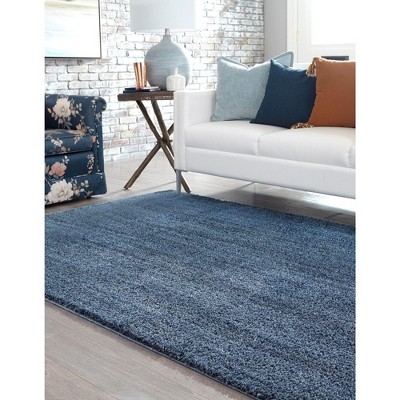 Blueberry Blue 8' x 10' Solid Shag Synthetic Area Rug