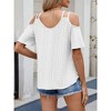 Women's Eyelet Embroidery Cold Shoulder Short Sleeve T Shirt Cut Out Spaghetti Strap  Tee Tops - 2 of 4