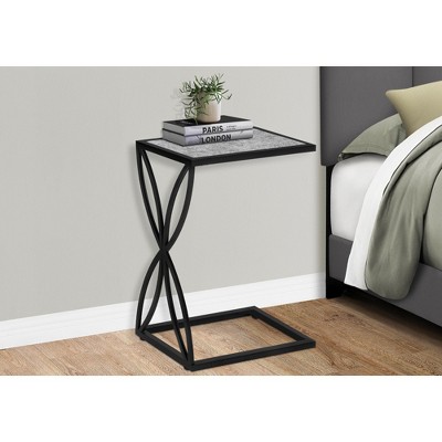 Vynxaria Contemporary C-Shaped Accent Table, Grey Laminate, Black Metal, 10.25" L x 18.25" W x 25.25" H