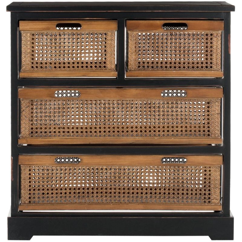 Colonial Charm Black Pine 4-Drawer Unit with Amber Cane Baskets