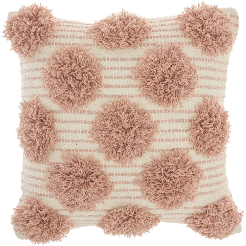 Photos - Pillow 18"x18" Life Styles Tufted Pom Poms Square Throw  Blush - Mina Victo