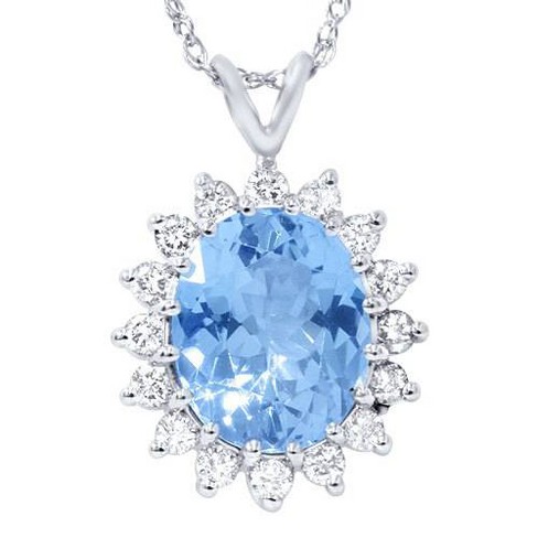 Pompeii3 5 1/2ct Blue Topaz Diamond Pendant 14K White Gold - image 1 of 2