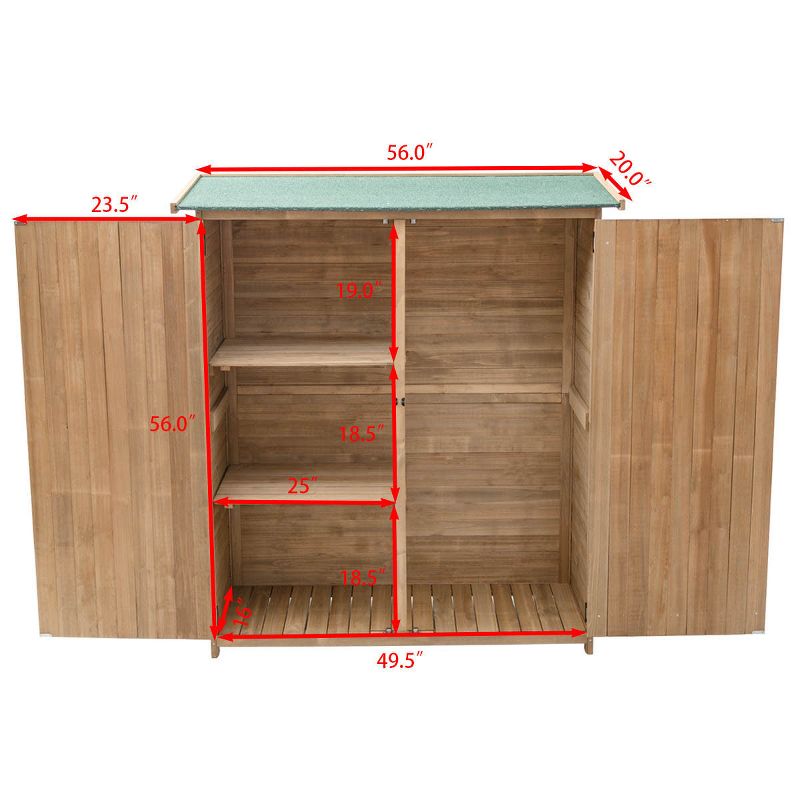 Costway Garden Outdoor Wooden Storage Shed Cabinet Double Doors Fir Wood Lockers, 2 of 8
