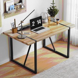 Sapphtopaz 55.1" Modern Rectangular Wood Dining Table 1.5" Thick Engineered Wood Tabletop Kitchen Table with Metal Legs - 1 of 4
