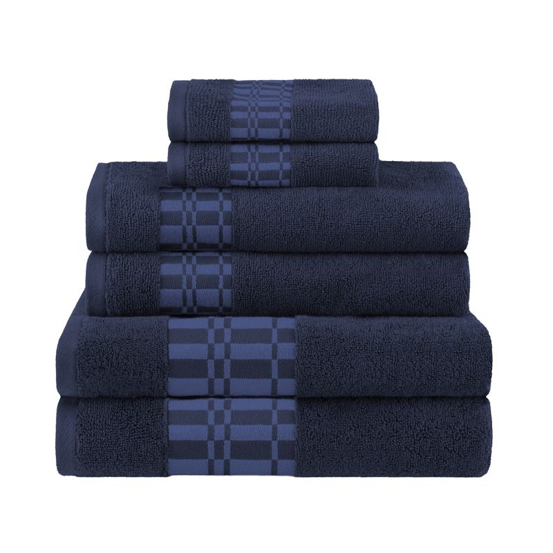 100% Cotton Medium Weight Geometric Border 6 Piece Assorted Bathroom Towel Set by Blue Nile Mills, 1 of 6