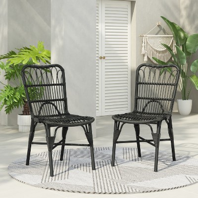 Dracelo Set of 2 Outdoor PE Wicker Patio Dining Chairs