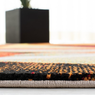 Red and Orange Geometric Floral Synthetic Area Rug