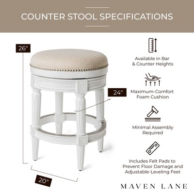 Alabaster White Backless Swivel Wood and Leather Stools, Set of 4