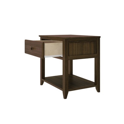 Walnut Wood Nightstand with Drawer and Shelf, Small