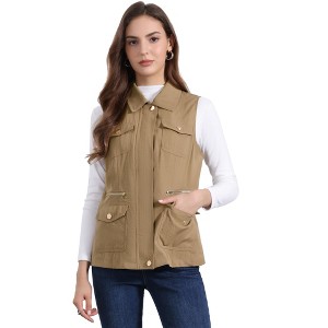 Allegra K Women's Zip-Up Sleeveless Turn Down Collar Cargo Utility Vest with Pockets - 1 of 4