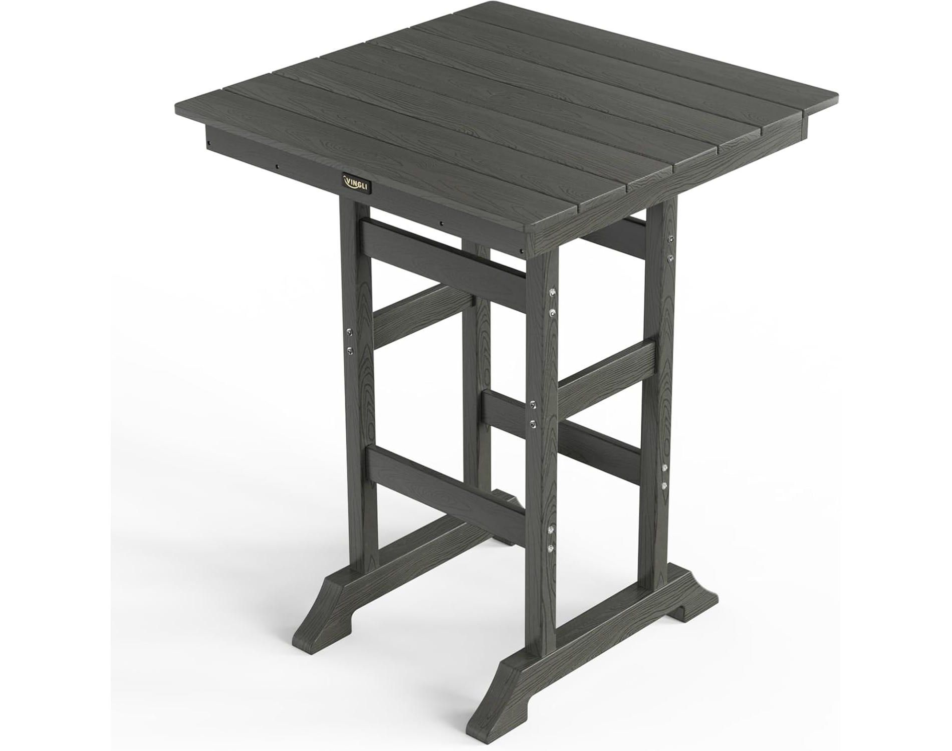 VINGLI Outdoor Bar Table, HDPE Square Patio Bar Height Table with Umbrella Hole All Weather Tall Bistro Table for Patio, Garden, Poolside