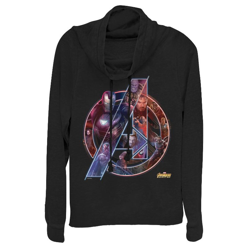Juniors Womens Marvel Avengers: Infinity War Logo Cowl Neck Sweatshirt, 1 of 4