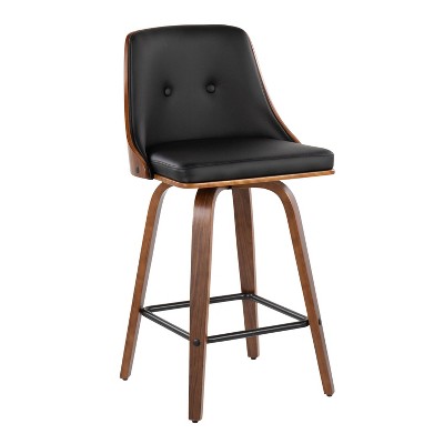 Gianna 26" Walnut and Black Faux Leather Swivel Counter Stools