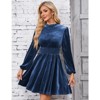 YesFashion Women's Fall Velvet Mini Dress Long Sleeve Mock Neck High Waist Ruffle A Line Flowy Party Dresses - 4 of 4