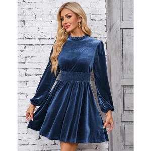 WhizMax Women's Velvet Dress Elastic Waistline Fall Long Sleeve Wedding Guest Short Wrap Tunic Formal Dress - 1 of 4