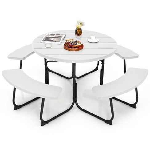 Round outdoor table with benches hot sale