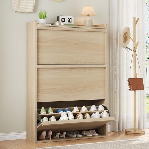 3-Drawer Shoe Cabinet, Wooden Handle, Natural Wood Color,for Japanese Style Home - 1 of 4