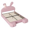 YOOCOZZ Upholstered Wood Platform Bed with Adjustable Cartoon Ear-shaped Headboard and LED Light, Storage Stools - Pink - 3 of 4
