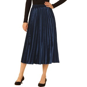 Allegra K Women's Vintage High Elastic Waist Velvet Pleated Flowy Swing Midi Skirt - 1 of 4