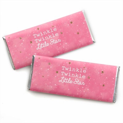 Big Dot of Happiness Pink Twinkle Twinkle Little Star - Candy Bar Wrappers Baby Shower or Birthday Party Favors - Set of 24