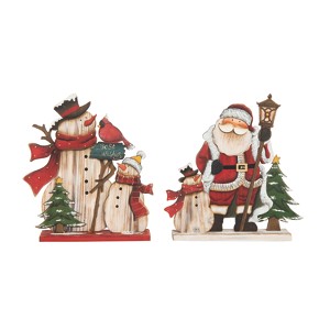 Transpac Plywood Rustic Santa and Snowman Decor Set of 2 Wood Christmas Figurines Multicolored Tabletop Indoor Decoration - 1 of 1