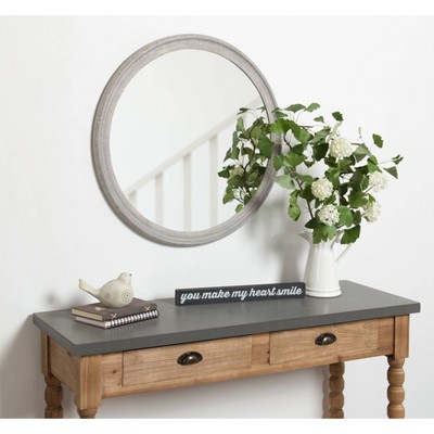 Elegant 28" Distressed Gray Circular Wood Wall Mirror