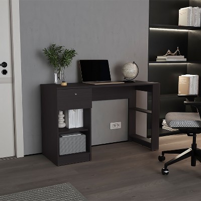 Vynxaria 120-Home  47" Wide One Drawer Desk , Four Shelves, Writting Desk, Gamer Desk, Home Office, Living Room Black