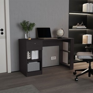 Vynxaria 120-Home  47" Wide One Drawer Desk , Four Shelves, Writting Desk, Gamer Desk, Home Office, Living Room Black - 1 of 4