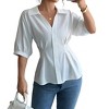 Womens V Neck Button Down Short Sleeve Collared Casual Shirt - 2 of 4