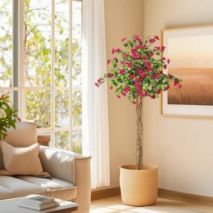 Artificial Bougainvillea Tree with Pink Flowers, Tall Faux Plant with Realistic Wood Trunk In Pot - 1 of 4