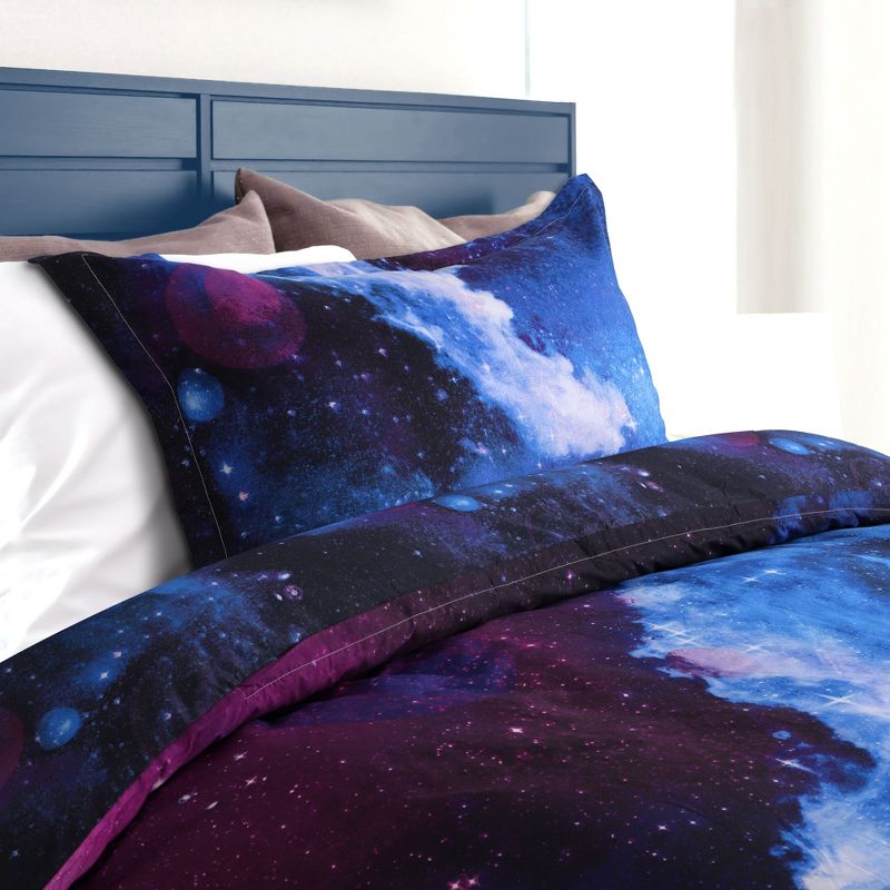 PiccoCasa Polyester Galaxy Sky Cosmos Night Bedding Sets 2 Pcs Including 1 Duvet Cover & 1 Pillow Sham Single Sky Blue, 3 of 5