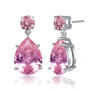 Guili Sterling Silver White Gold Plated Drop Earrings with Colored Cubic Zirconia Accents, A Chic and Elegant Addition to Any Jewelry Collection - 1 of 3