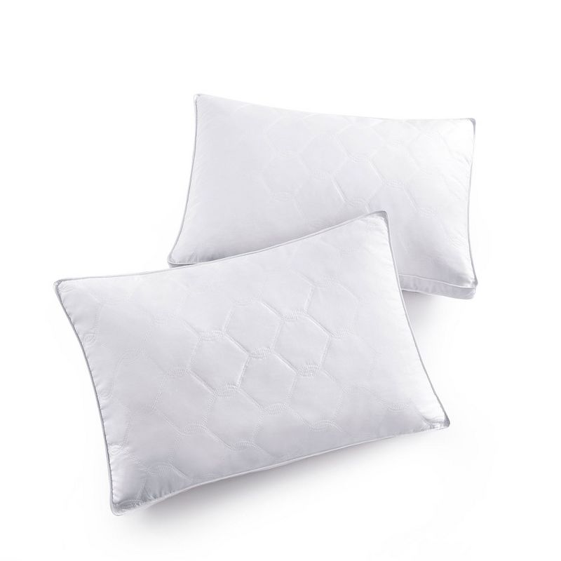 Peace Nest 2 Pack Quilted Goose Feather Down Pillow, Medium Support White Edge, 2 of 6
