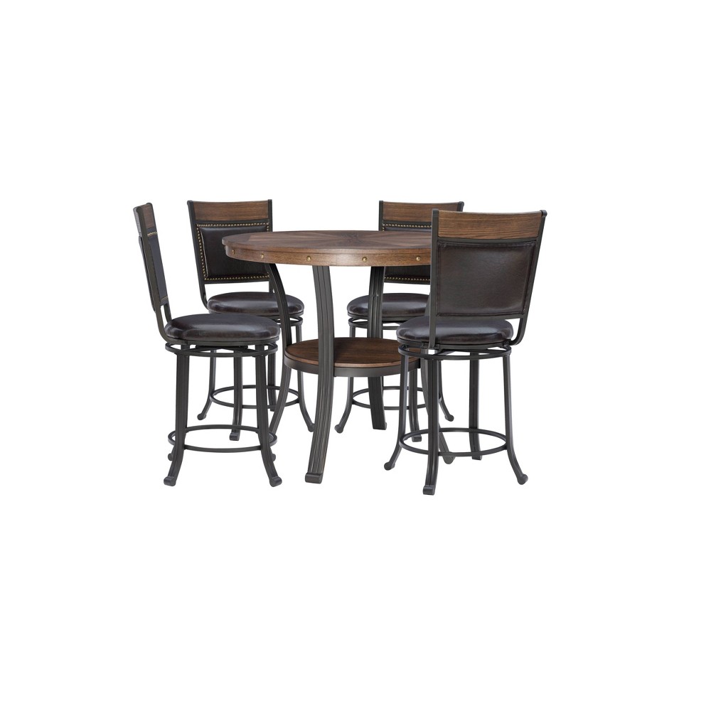 Photos - Dining Table 5pc Angelo Swivel Stools and Metal Table Counter Height Dining Set Brown 