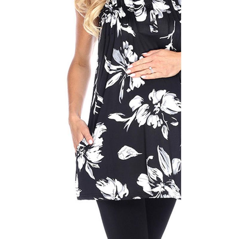 Maternity Floral Printed Sleeveless Labelle Tunic - White Mark, 3 of 4