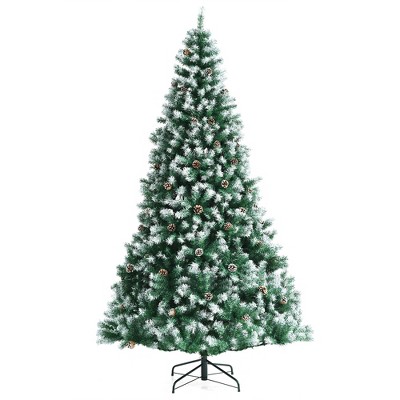 Costway 7.5ft Snow Flocked Hinged Christmas Tree w/1346 Branch Tips & Pine Cones