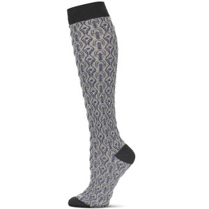 Memoi Peacock Print Cotton Blend Knee High Socks Black One Size - 1 of 4