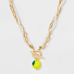 Lemon Drop and Pearl Mix Necklace - A New Day™ Multi-Colored - 1 of 4