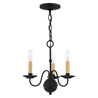 Elegant Black Mini Chandelier with 3 Candelabra Lights