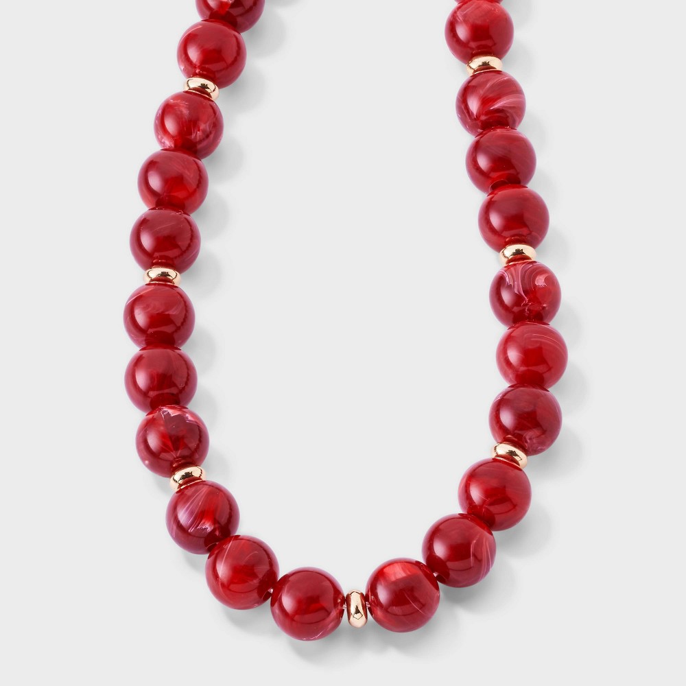 Round Beaded Necklace - A New Day™ Gold/Red