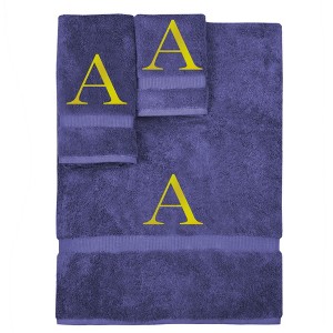 BC BARE COTTON Monogrammed Towel Set, Personalized Gift, Set of 3 - Navy - Gold Block - 1 of 1
