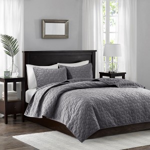 Sapphtopaz King/California King Bedding Comforter Set Elegant Velvet Cotton Geometric Quilting Quilt Set 3 Piece 1 Quilt, 2 Pillow Shams, Gray - 1 of 4