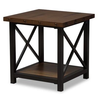 Herzen Rustic Industrial Style Antique Textured Finished Metal Distressed Wood Occasional End Table - Black - Baxton Studio