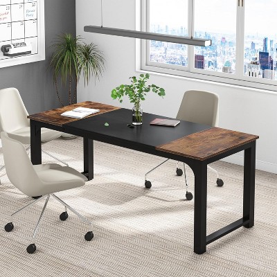 Vynxaria 63' Executive Desk, Large Modern Office Workstation with Thick Metal Frame, Sturdy Business Furniture for Home/Office