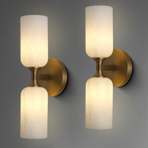 CityFurn 2-Light Cylinder Wall Sconce With Alabaster Shade (Set of 2) - 1 of 4
