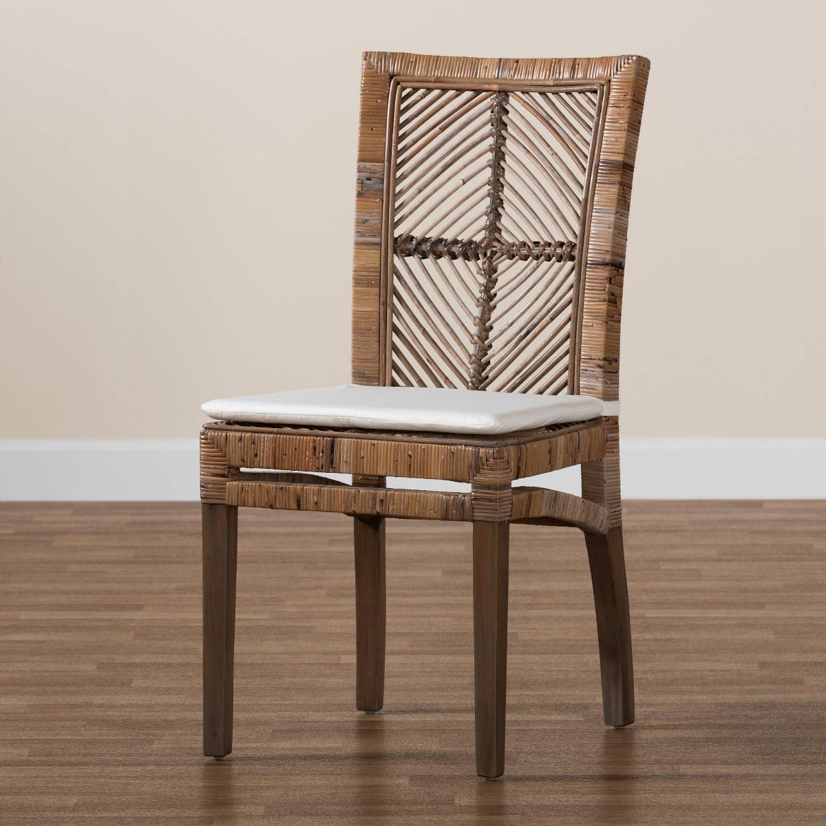 Laluna Rattan and Mahogany Dining Chair with Cushion Gray/White - bali & pari: Removable Cushion, Curved Backrest - thumbnail 9