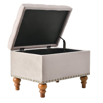 Racxily Square Velvet Ottoman with Storage, Hidden Hinge & Rivet Trim Design