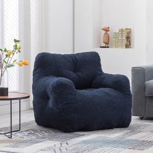 VYNXARIA Soft Teddy Fabric Tufted Foam Bean Bag Chair With Teddy Fabric Dark Blue - 1 of 4